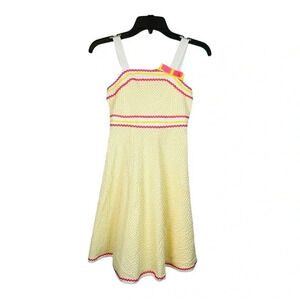 Emily West Seersucker Ribbon Dress Bow Detail Yellow Pink White Girls‎ Size 12